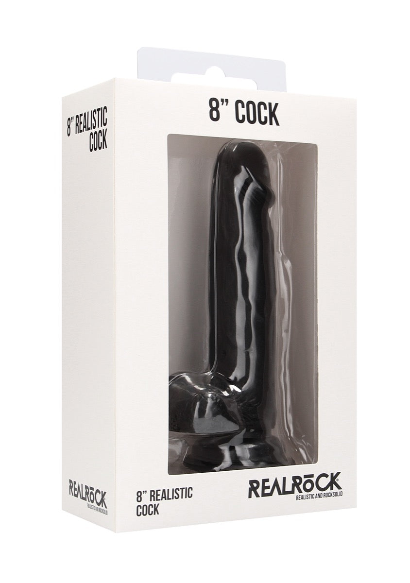 Real Rock Skin - Realistic Cock 8\" With Scrotum (Black)