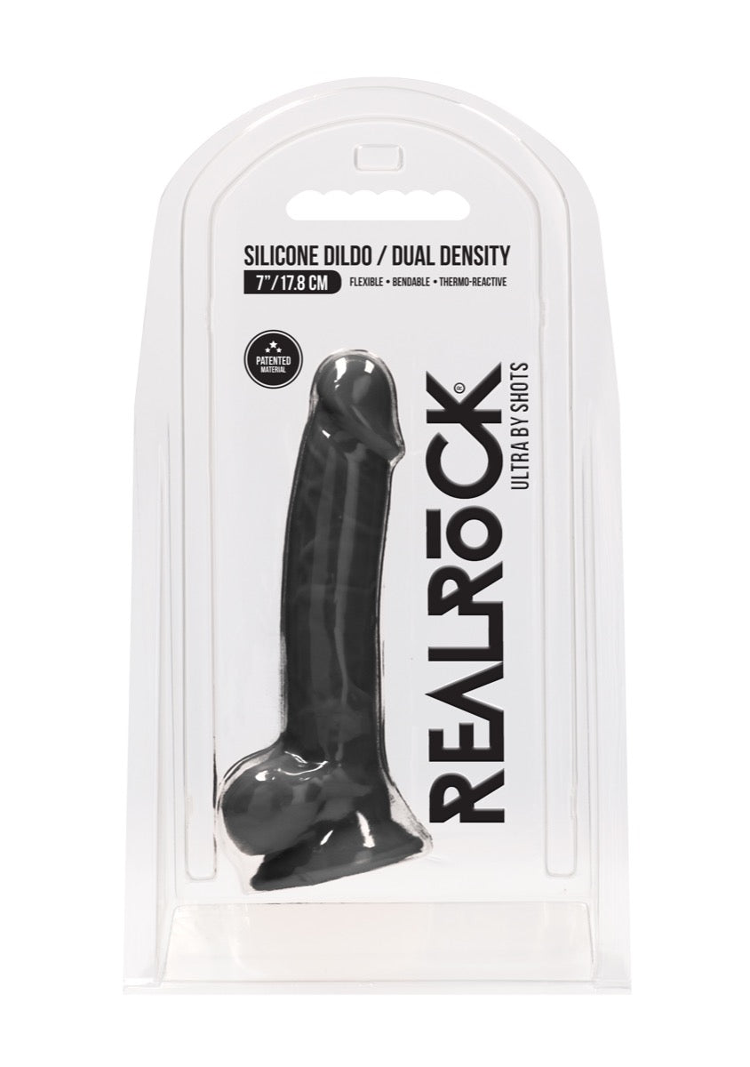Real Rock Silicone Dildo With Balls 7\" (Black)