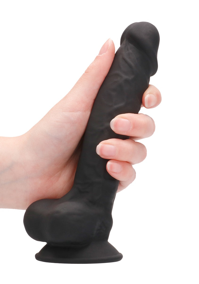 Real Rock Silicone Dildo With Balls 7\" (Black)