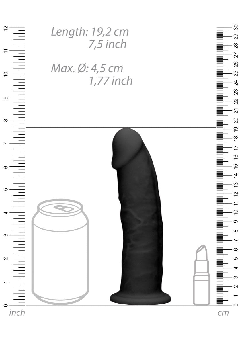 Real Rock Silicone Dildo Without Balls 7.5\" (Black)