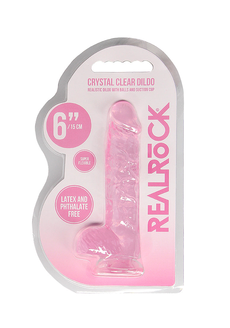 Real Rock Crystal Clear 6\" Realistic Dildo With Balls (Pink)