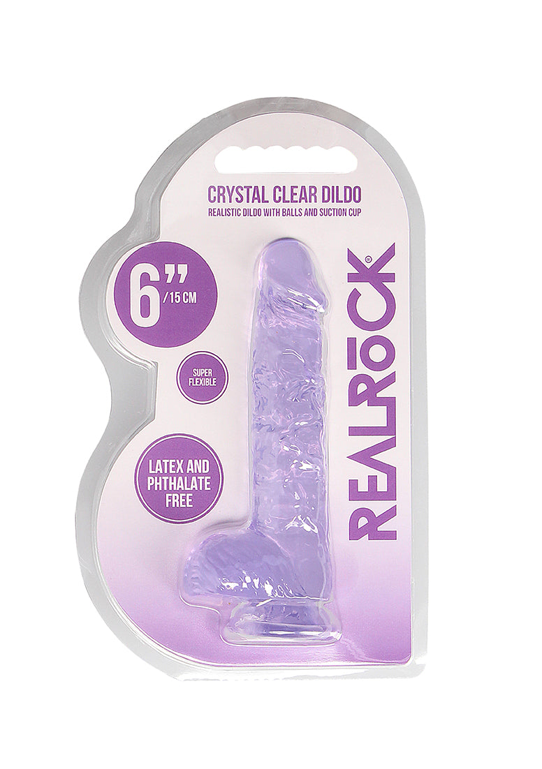 Real Rock Crystal Clear 6\" Realistic Dildo With Balls (Purple)