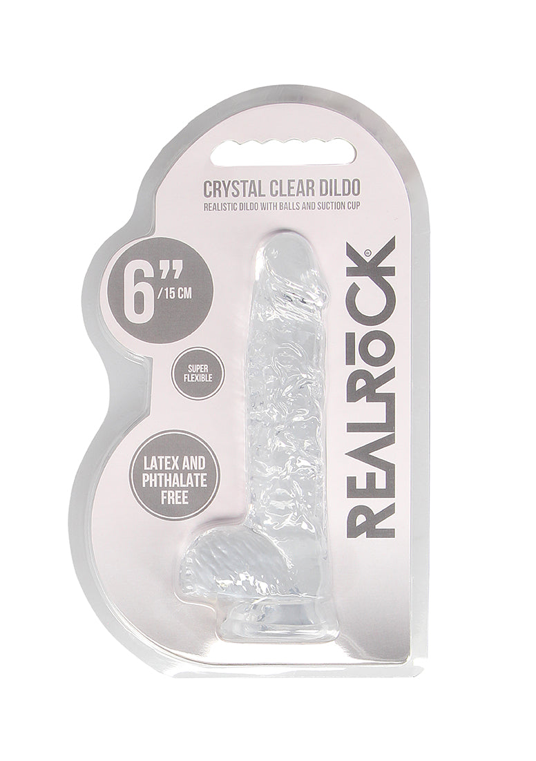 Real Rock Crystal Clear 6\" Realistic Dildo With Balls (Transparent)