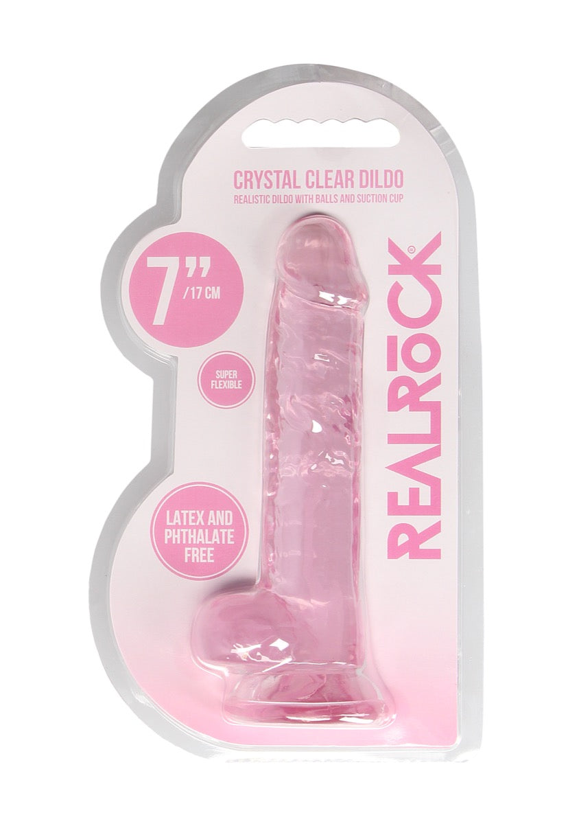 Real Rock Crystal Clear 7\" Realistic Dildo With Balls (Pink)