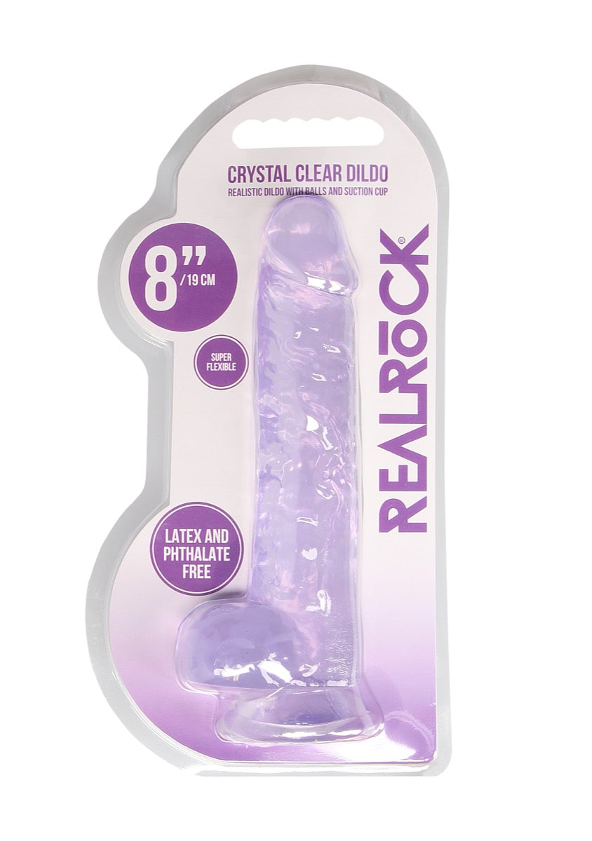 Real Rock Crystal Clear 8\" Realistic Dildo With Balls (Purple)