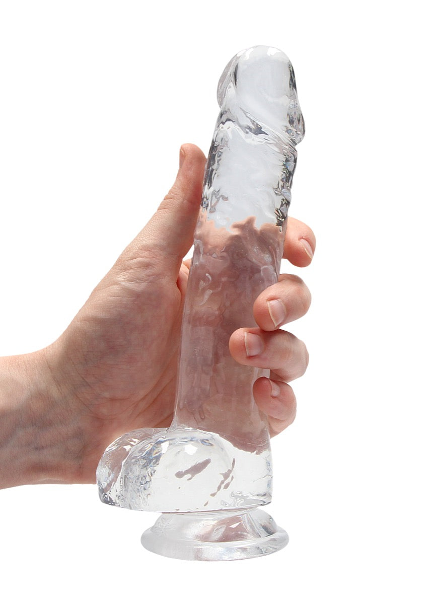 Real Rock Crystal Clear 8\" Realistic Dildo With Balls (Transparent)