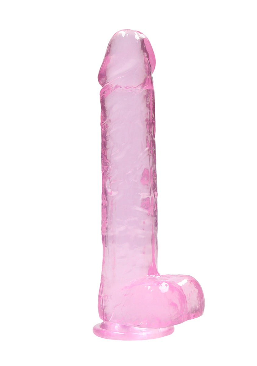 Real Rock Crystal Clear 9\" Realistic Dildo With Balls (Pink)