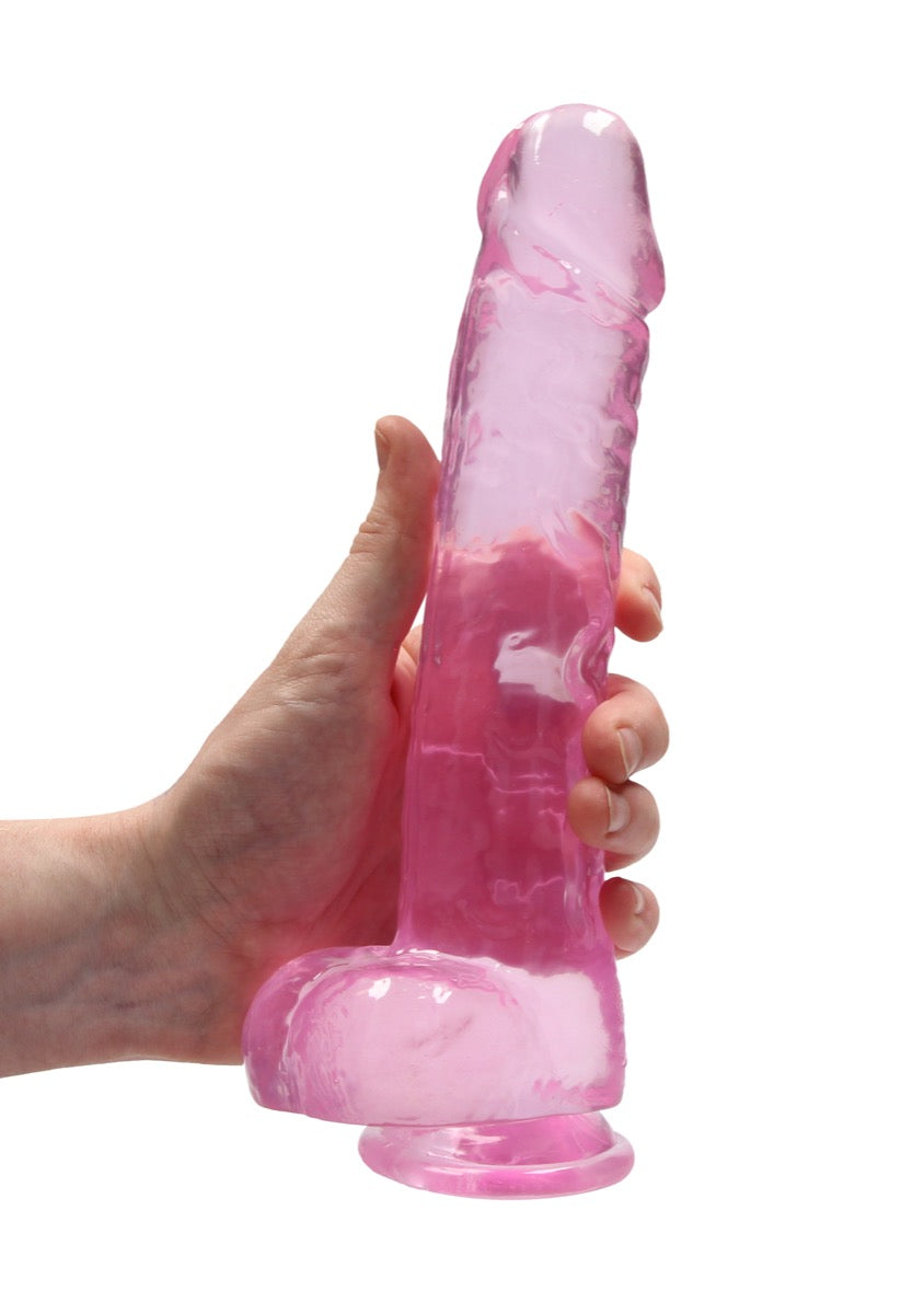 Real Rock Crystal Clear 9\" Realistic Dildo With Balls (Pink)