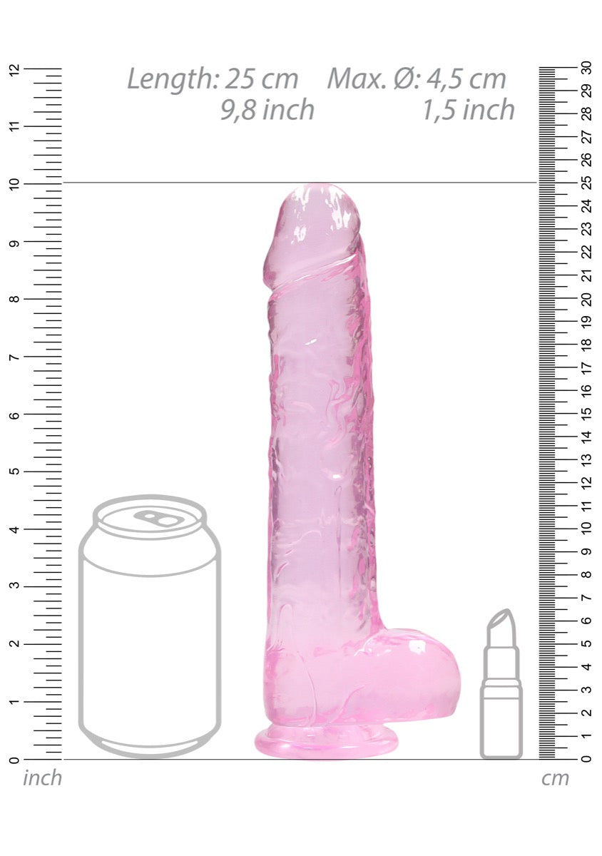 Real Rock Crystal Clear 9\" Realistic Dildo With Balls (Pink)
