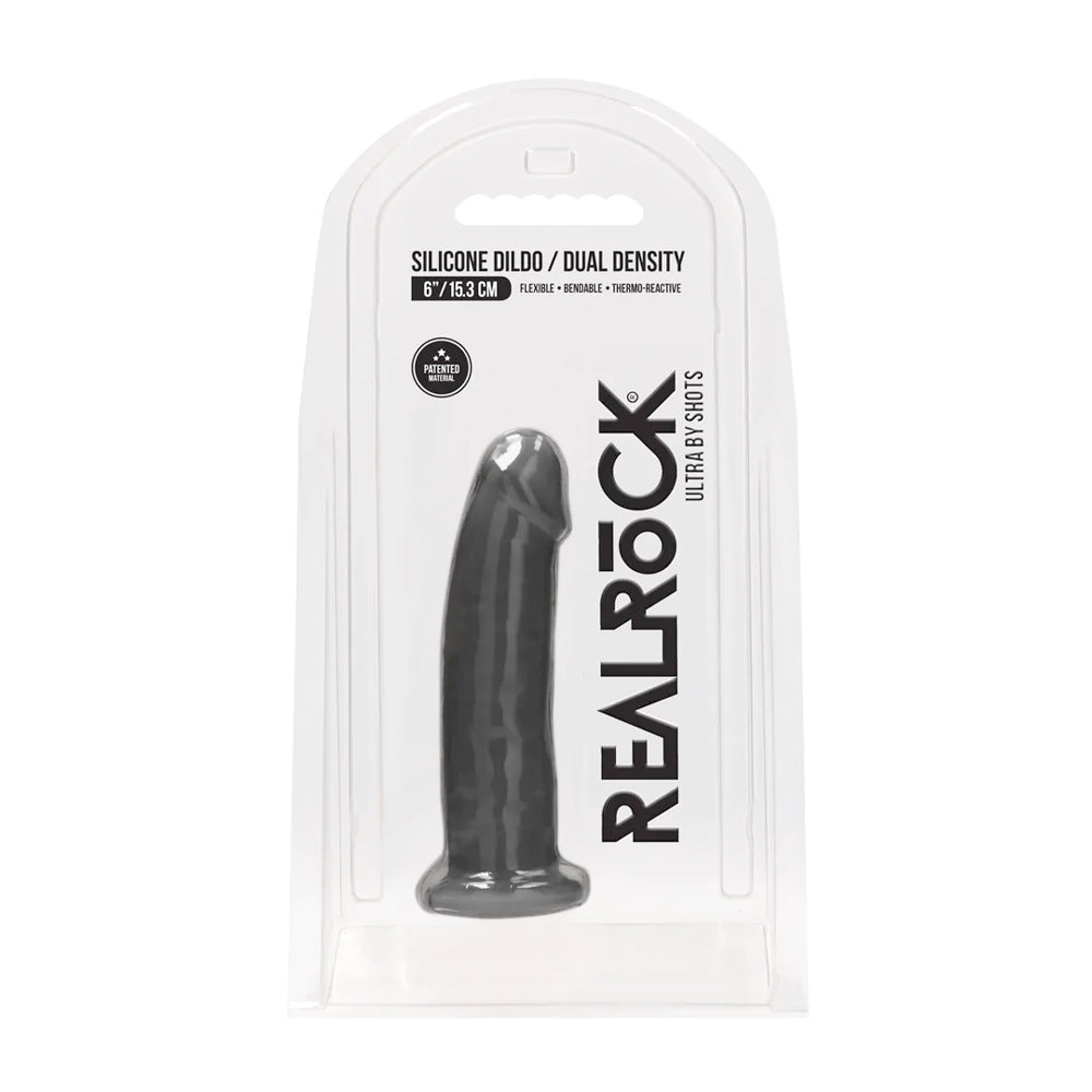 Real Rock Silicone Dildo Without Balls 6\" (Black)