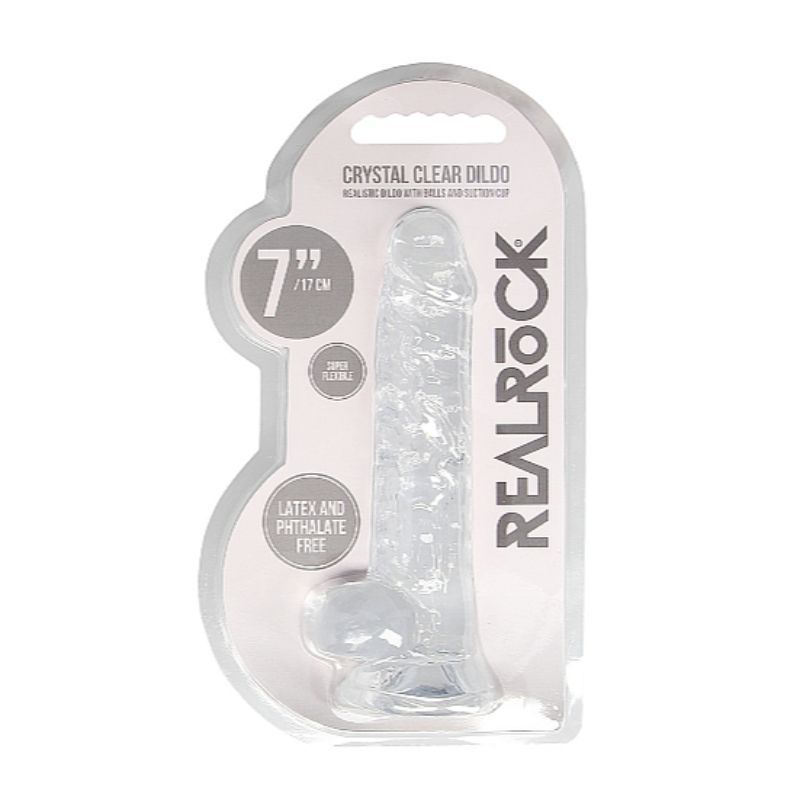 Real Rock Crystal Clear 7\" Realistic Dildo With Balls (Transparent)