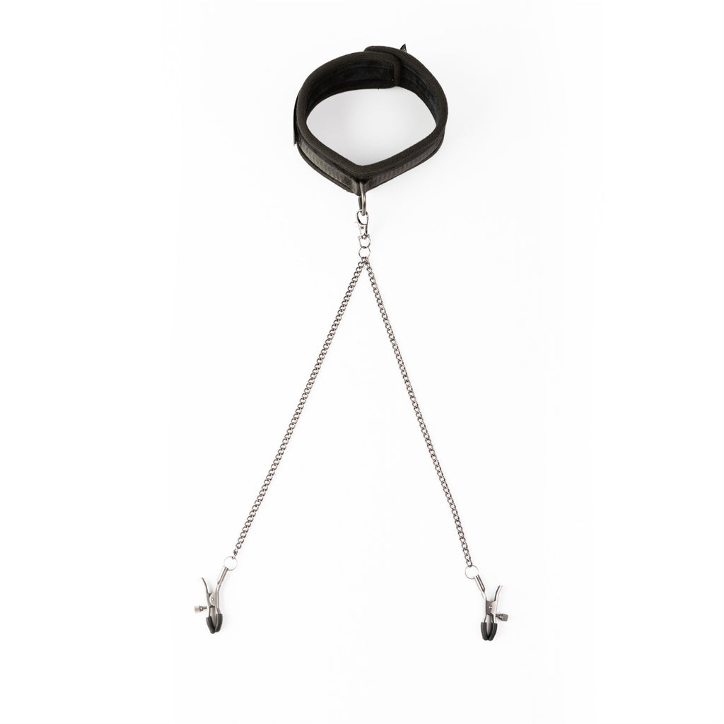 SEI MIO - Twin Tweaks - Velvet Collar with Nipple Clamps