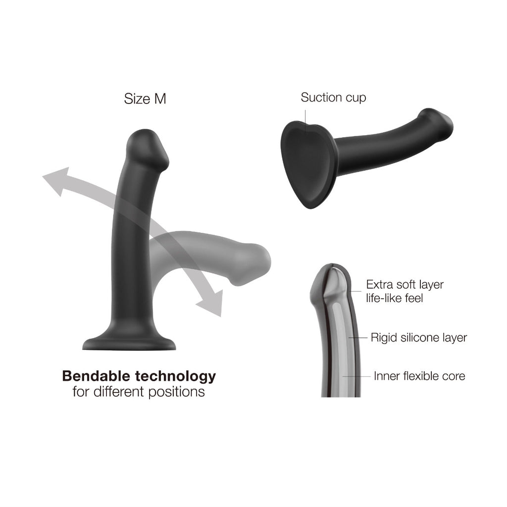 Strap On Me - Semi-Realistic Dual Density Bendable Dildo Black - M