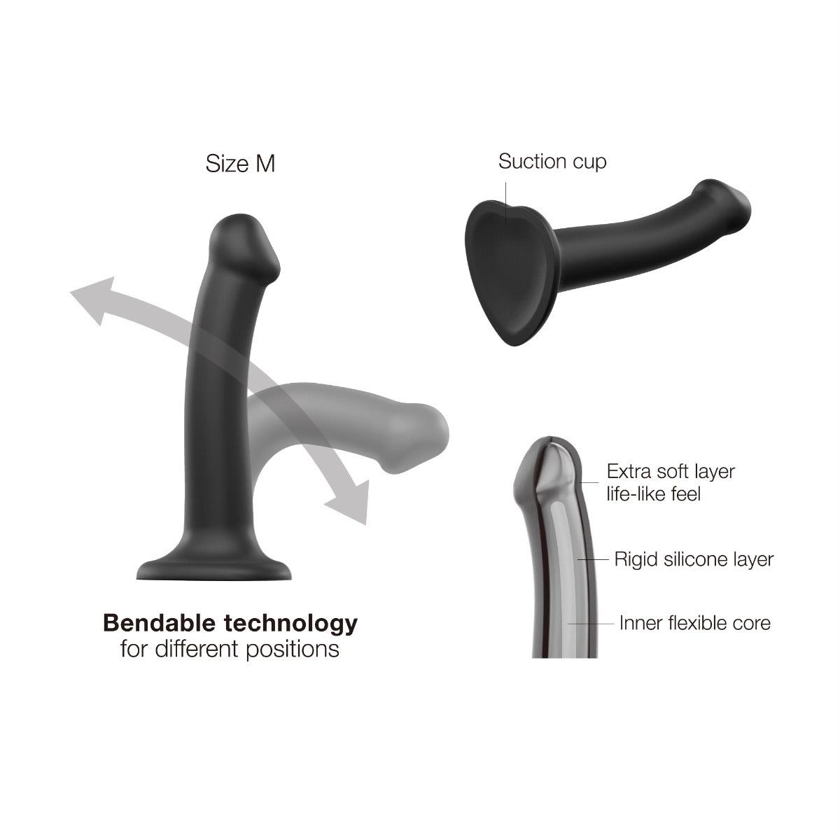 Strap On Me - Semi-Realistic Dual Density Bendable Dildo Black - M