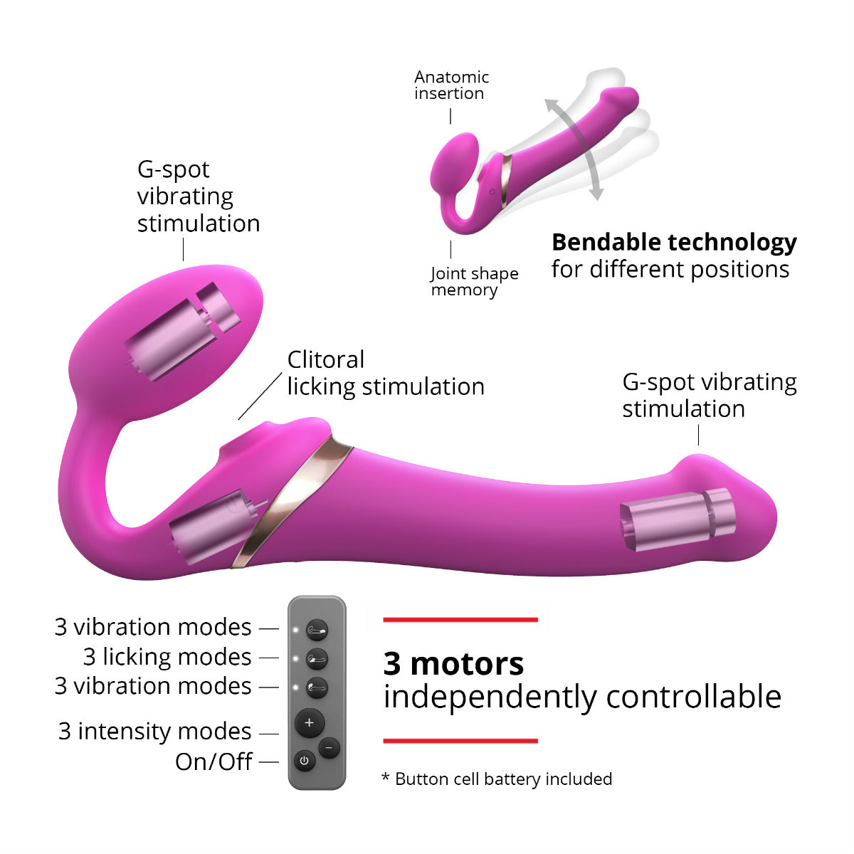 Strap On Me - Multi Orgasm Bendable Strap-On - S - Fuchsia