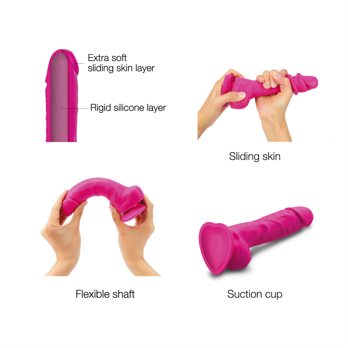 Strap On Me - Sliding Skin Realistic Dildo Fuchsia  L