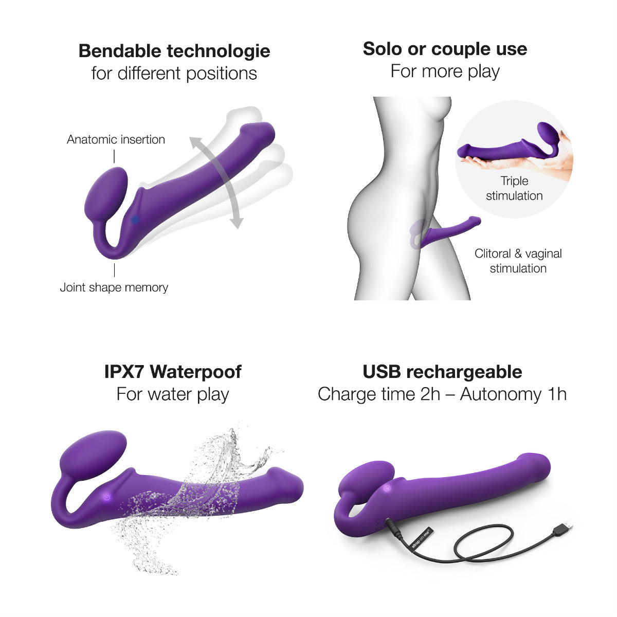 Strap On Me - Vibrating Bendable Strap-On - M -  Purple
